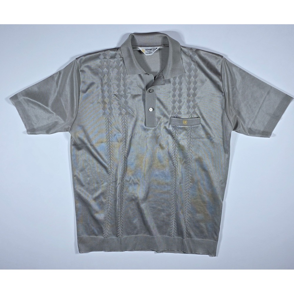 Geminesse Italian Style Knit Polo Silver Gray Textured Short Sleeve Men's 44
